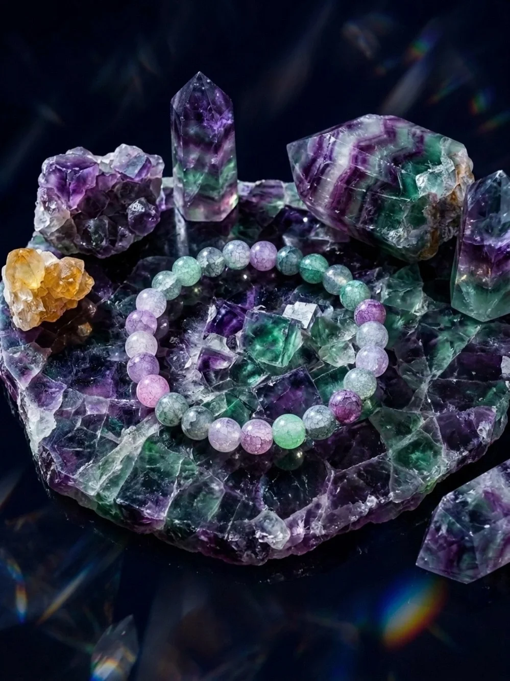 ✨ Stunning Handcrafted Rainbow Dragon Vein Fluorite Bracelet ✨